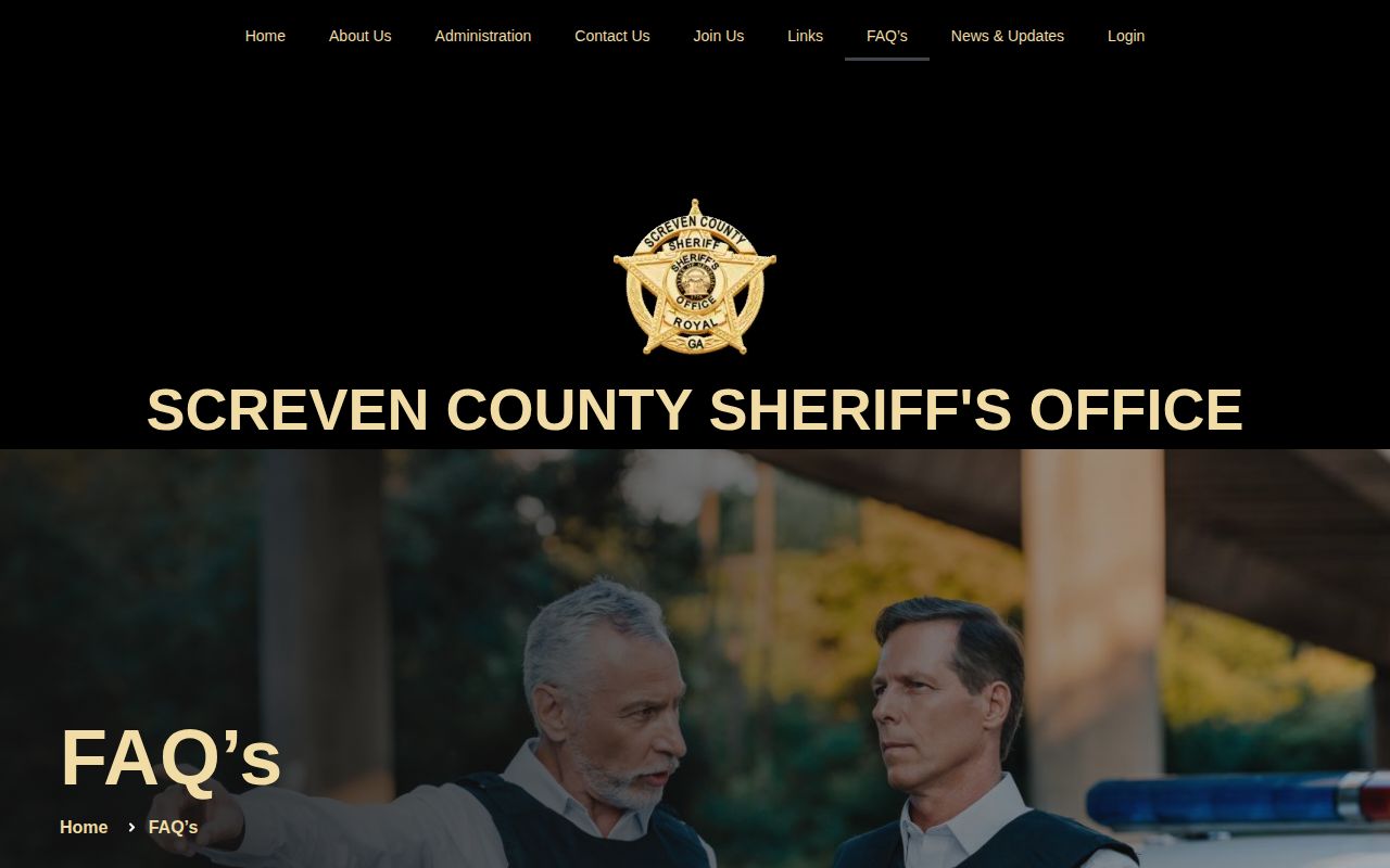Screven County Sheriff FAQ showing the inmate lookup and records request route