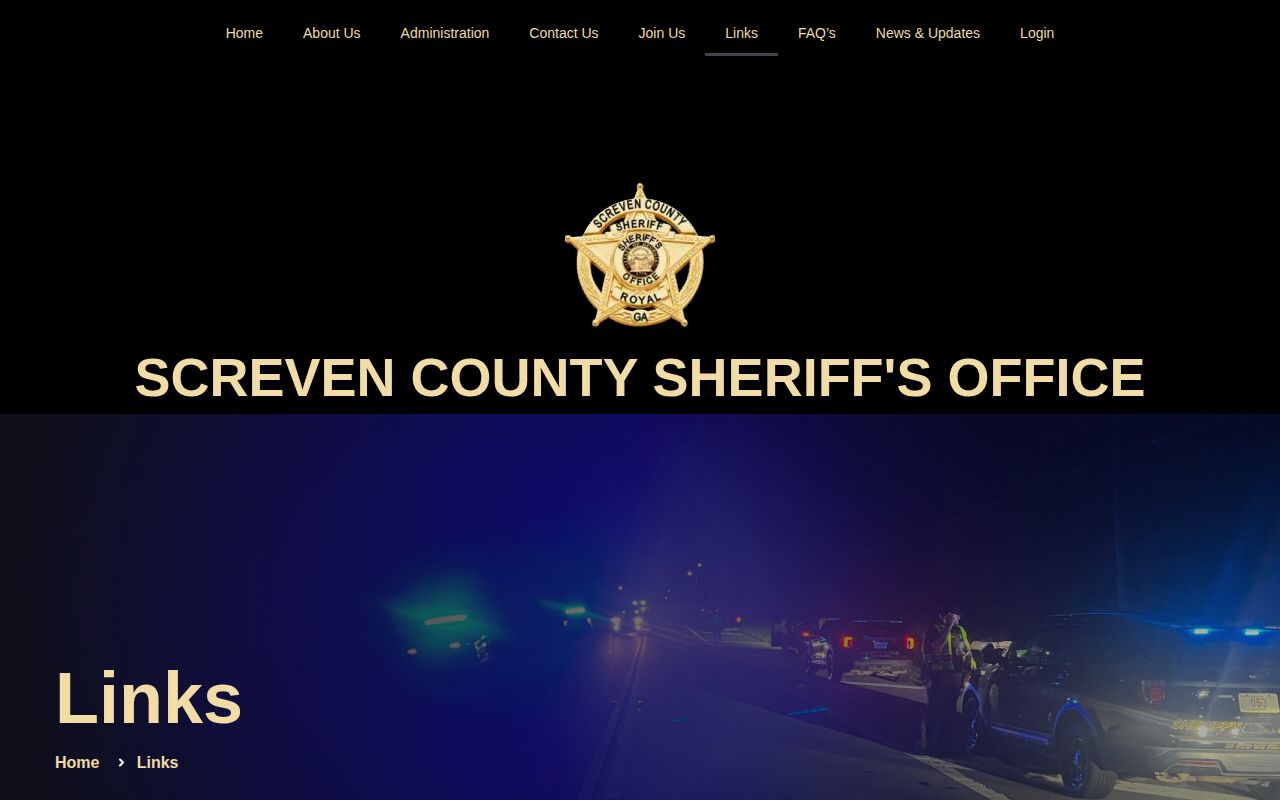 Screven County Sheriff official links page with no public warrant portal