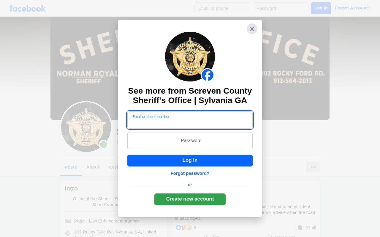 Screven County Sheriff selected tip and alert channel on Facebook